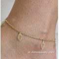 Verão Footlet temperamento simples folhas ocas ouro pulseira bracelete